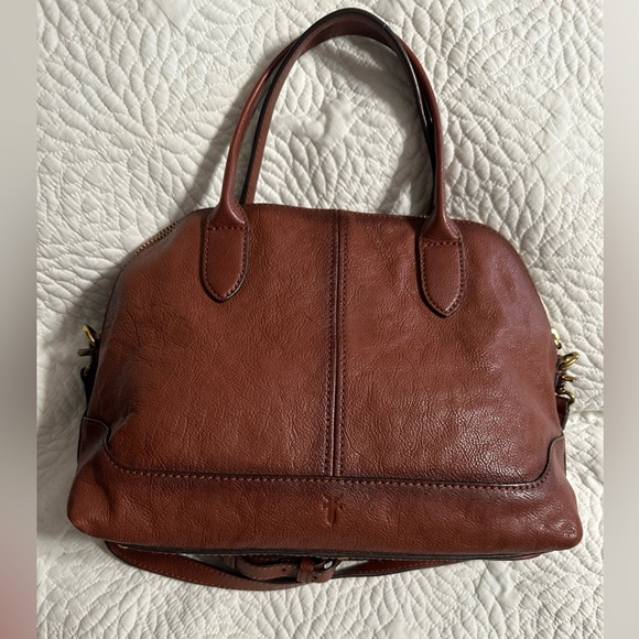 Frye Ring Dome Cognac Brown Satchel Shoulder Handbag 2 Ways to Carry *BEAUTIFUL* - Picture 8 of 16